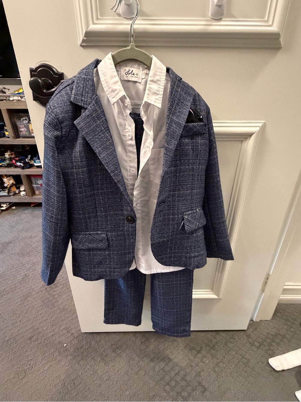 Lola + The Boys Navy Plaid Blazer & Pants Set with White Shirt